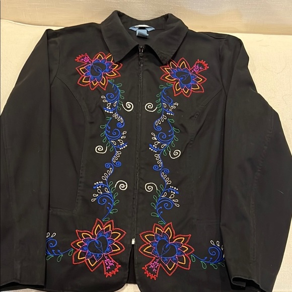 Koret Black cotton blend Floral Embroidered Jacket size Large - Picture 8 of 8